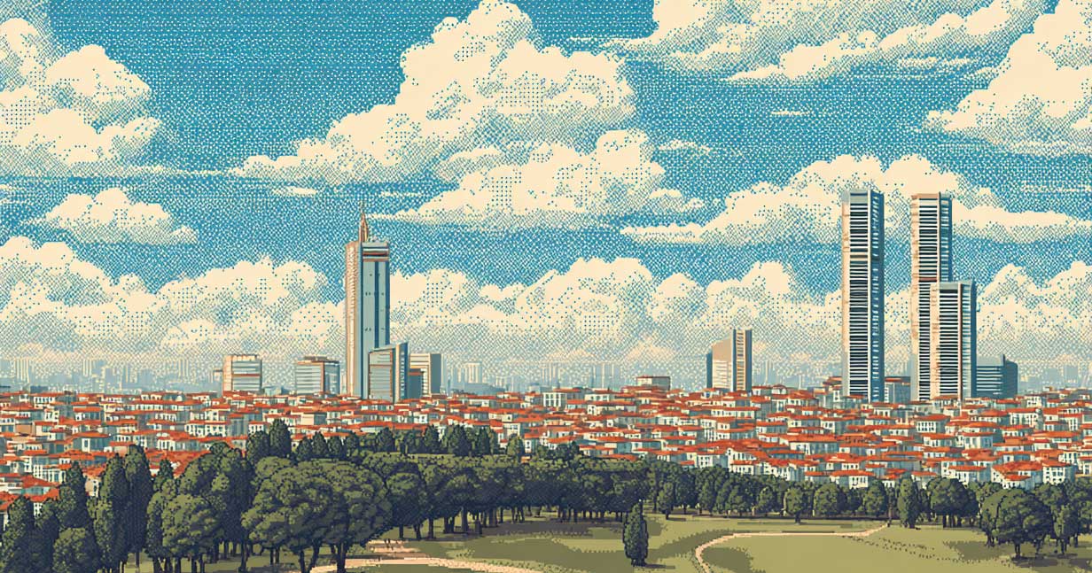 Piksel art şehir manzarası